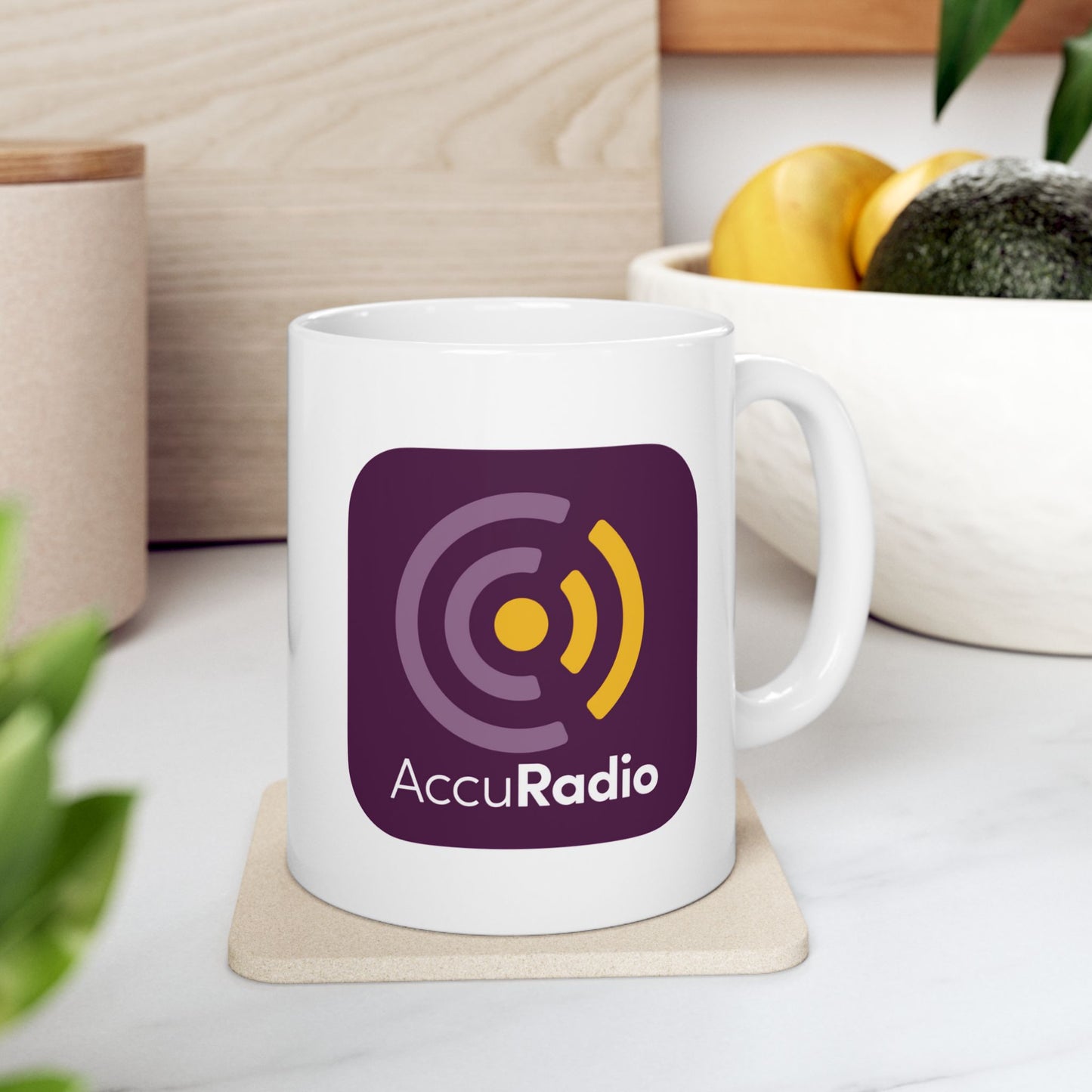 AccuRadio app icon ceramic mug